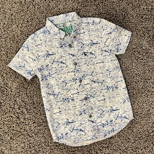 Joules Sefton printed shirt in white and blue nautical theme size 7-8